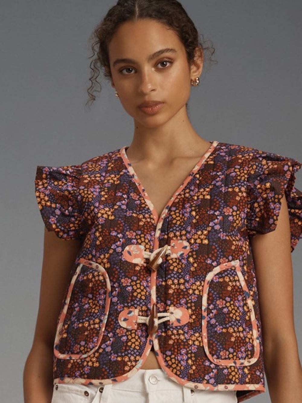 Printed Ruffled Toggle Vest Dolan